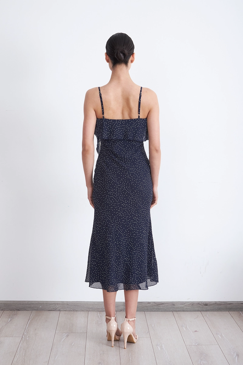 VESTIDO MIDI ESTAMPADO PUNTOS Y VUELOS AZUL MARINO MUJER NICOPOLY - 4