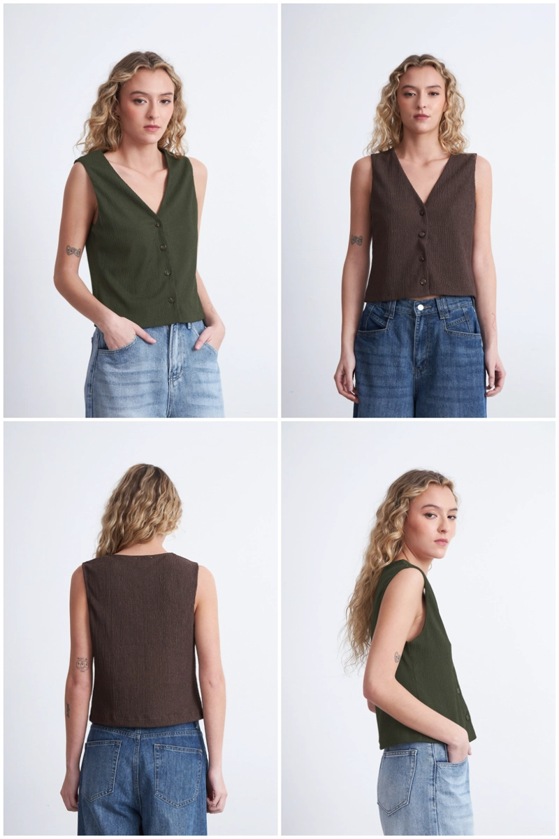 GILET TEXTURIZADO CREPE MOCCA MUJER NICOPOLY - 5