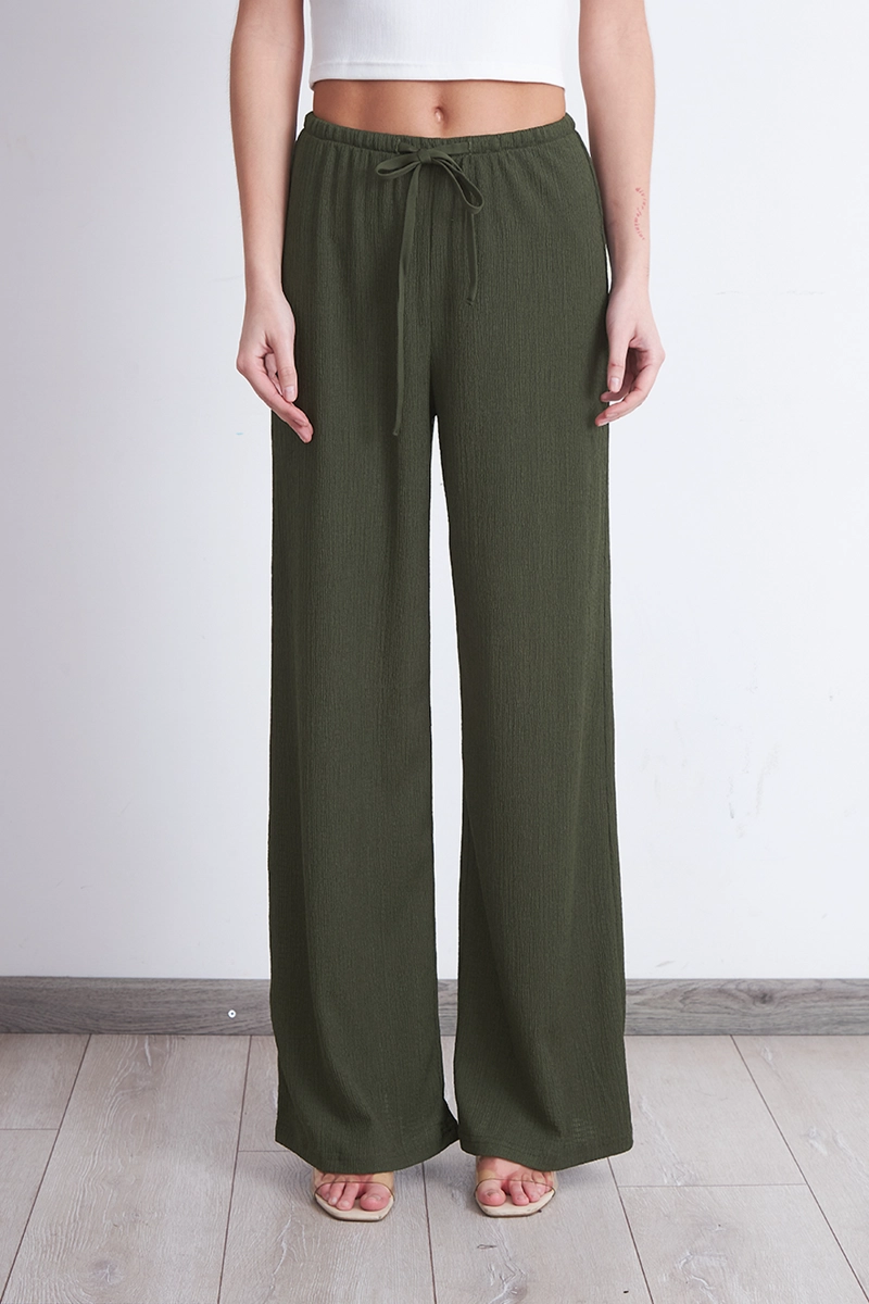 PANTALON CREPE CON LAZO AJUSTABLE OLIVA MUJER NICOPOLY - 1