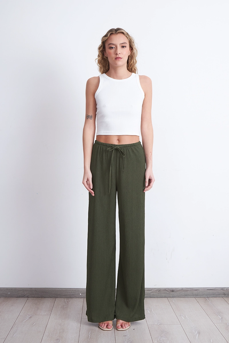 PANTALON CREPE CON LAZO AJUSTABLE OLIVA MUJER NICOPOLY - 2