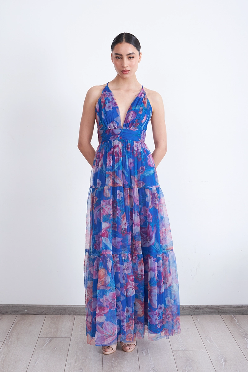 VESTIDO FLOREADO TUL AZUL MUJER NICOPOLY - 1