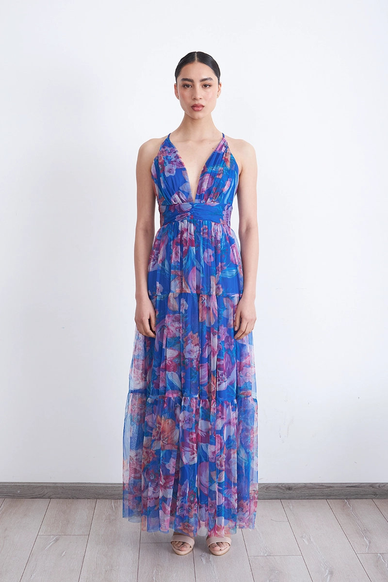 VESTIDO FLOREADO TUL AZUL MUJER NICOPOLY - 2