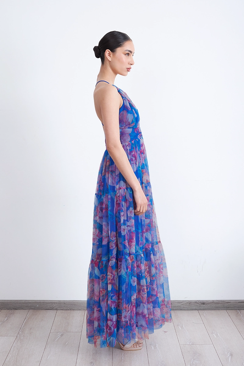 VESTIDO FLOREADO TUL AZUL MUJER NICOPOLY - 3