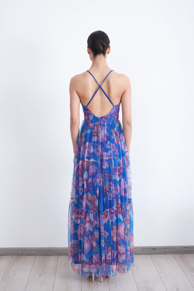 VESTIDO FLOREADO TUL AZUL MUJER NICOPOLY - 4