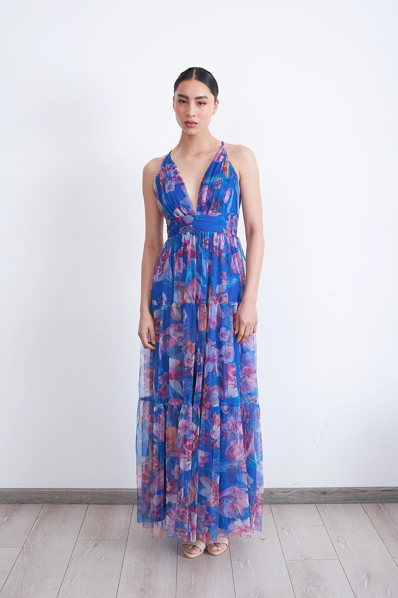 VESTIDO FLOREADO TUL AZUL MUJER NICOPOLY - 5