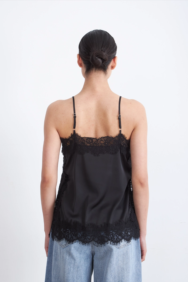 BLUSA ENCAJE Y ABERTURAS LATERALES NEGRO MUJER NICOPOLY - 4