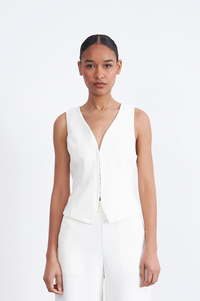 GILET ESCOTE EN V PROFUNDO BLANCO MUJER NICOPOLY - 1