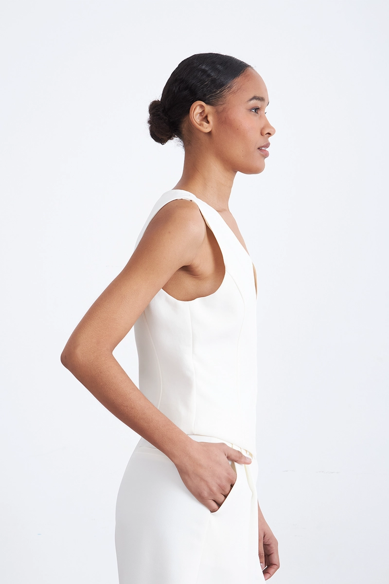 GILET ESCOTE EN V PROFUNDO BLANCO MUJER NICOPOLY - 3