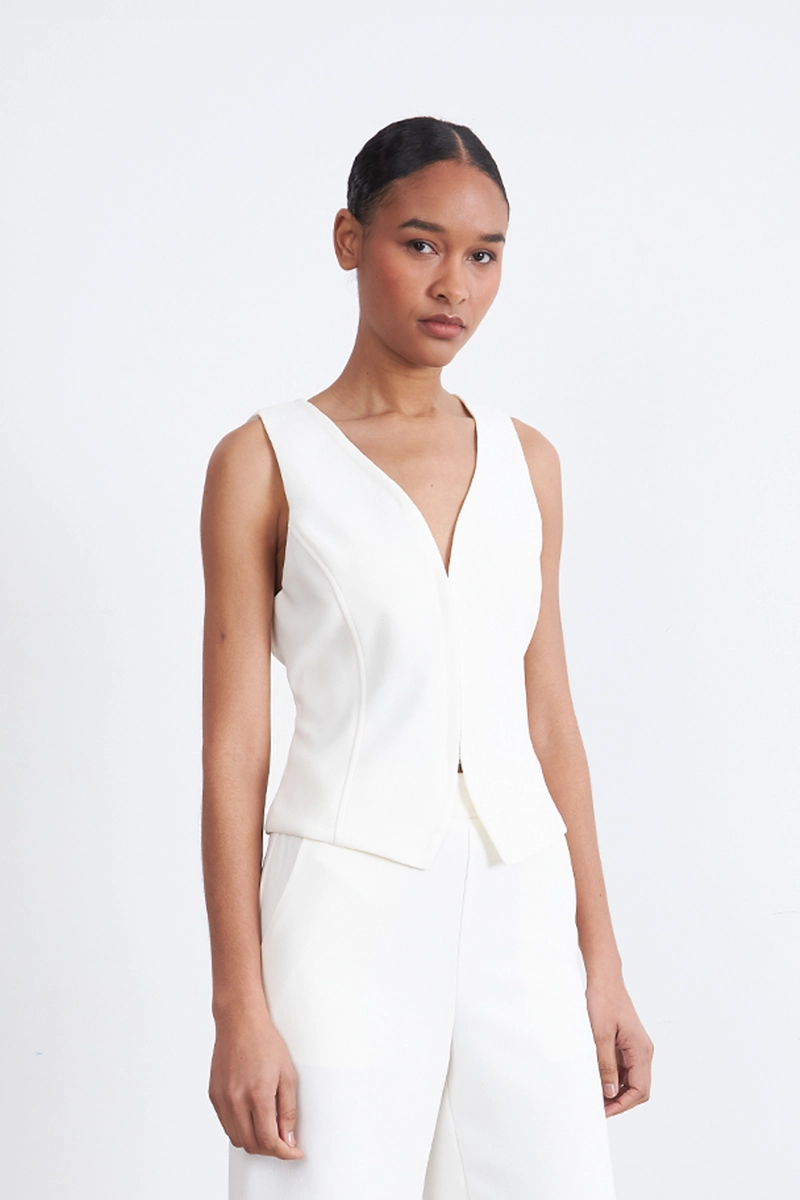 GILET ESCOTE EN V PROFUNDO BLANCO MUJER NICOPOLY - 6