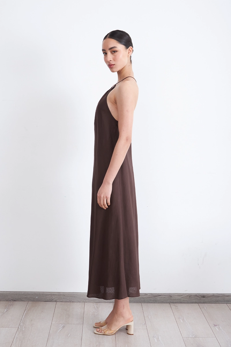 VESTIDO TIPO LINO HALTER CAFE MUJER NICOPOLY - 3