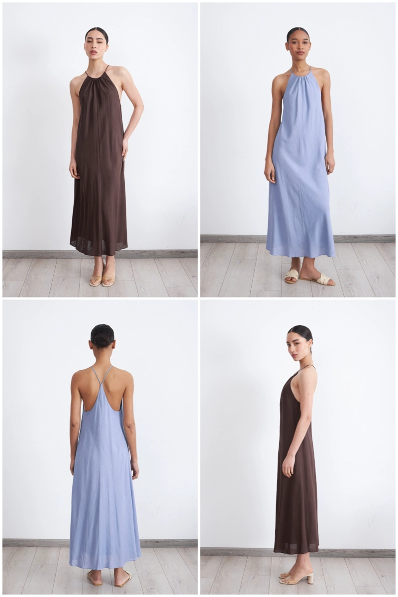 VESTIDO TIPO LINO HALTER CAFE MUJER NICOPOLY - 5