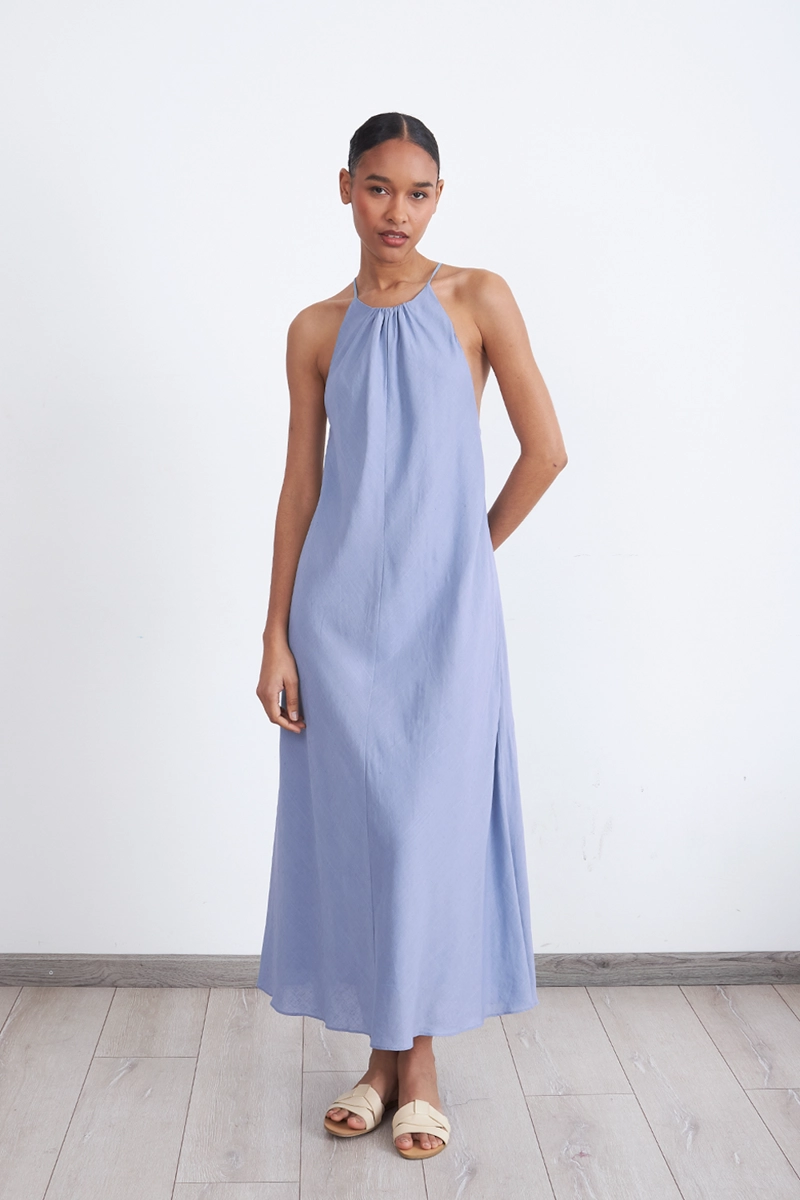 VESTIDO TIPO LINO HALTER CELESTE MUJER NICOPOLY - 1