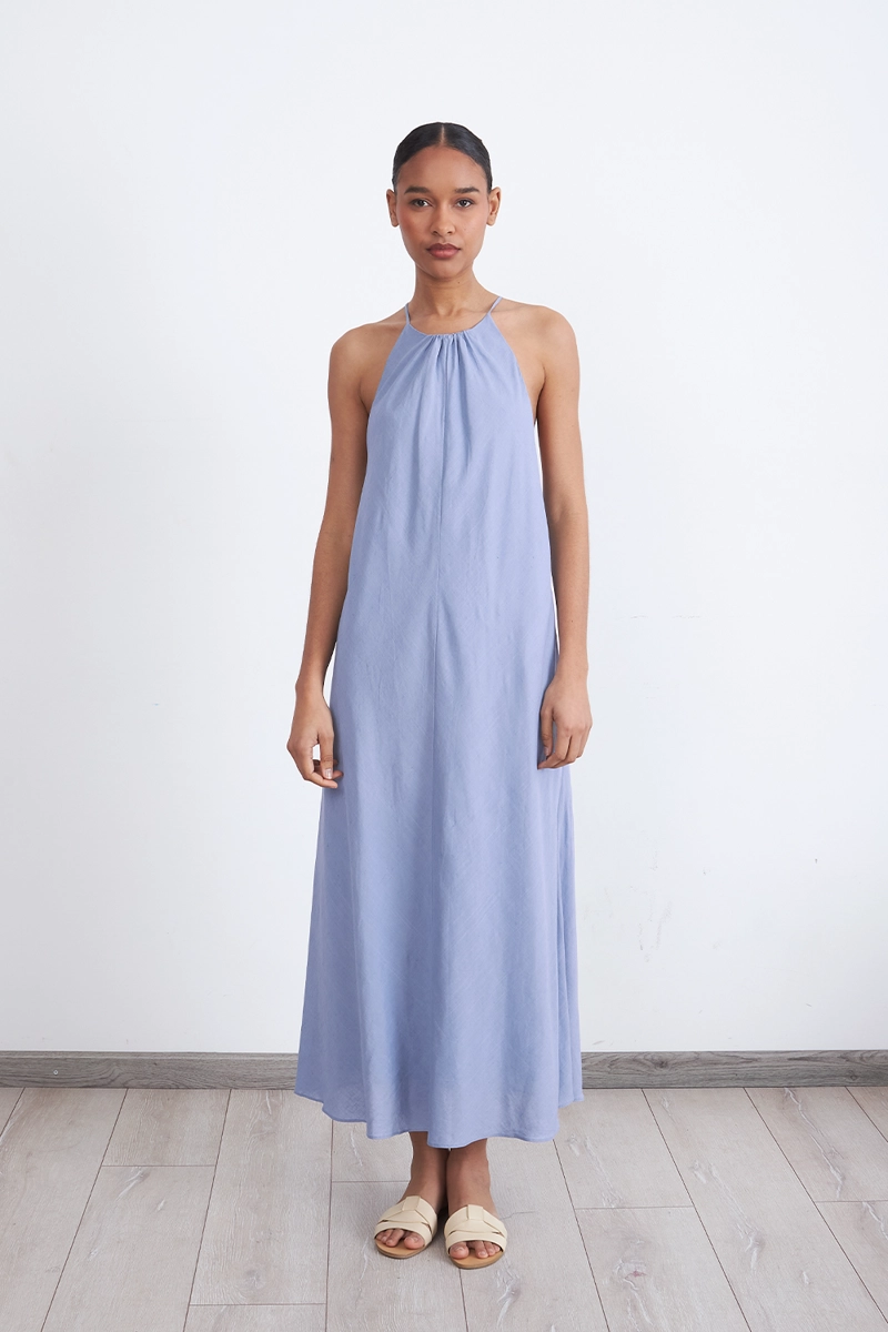 VESTIDO TIPO LINO HALTER CELESTE MUJER NICOPOLY - 2