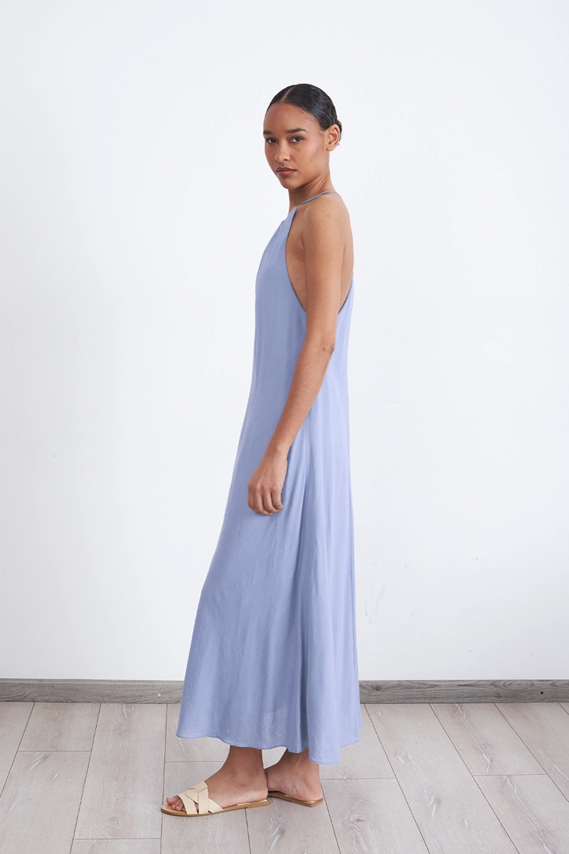 VESTIDO TIPO LINO HALTER CELESTE MUJER NICOPOLY - 3