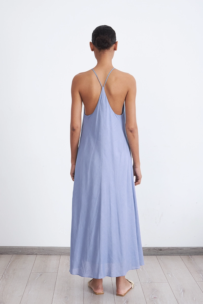 VESTIDO TIPO LINO HALTER CELESTE MUJER NICOPOLY - 4