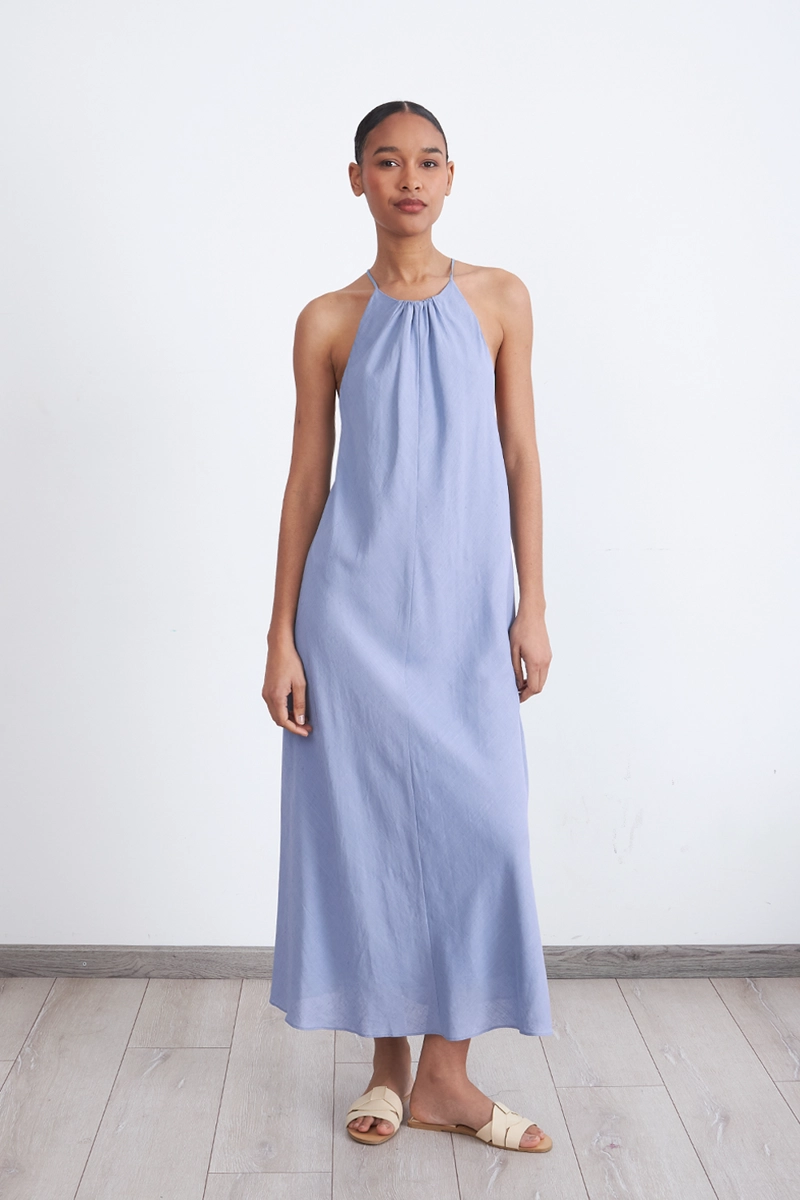 VESTIDO TIPO LINO HALTER CELESTE MUJER NICOPOLY - 6