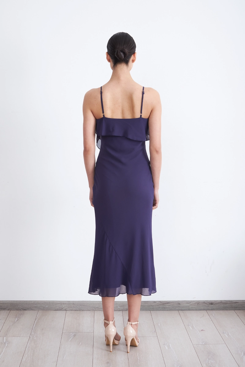 VESTIDO LISO CON VOLANTE EN ESCOTE AZUL MARINO MUJER NICOPOLY - 4