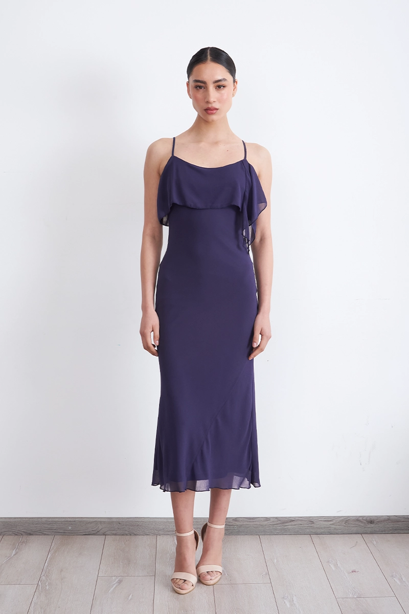 VESTIDO LISO CON VOLANTE EN ESCOTE AZUL MARINO MUJER NICOPOLY - 6