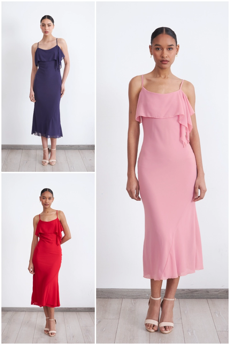 VESTIDO LISO CON VOLANTE EN ESCOTE ROSADO MUJER NICOPOLY - 5