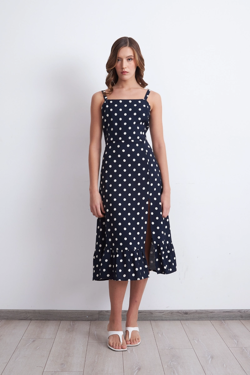 VESTIDO ESCOTE CUADRADO LUNARES AZUL MARINO MUJER NICOPOLY - 1