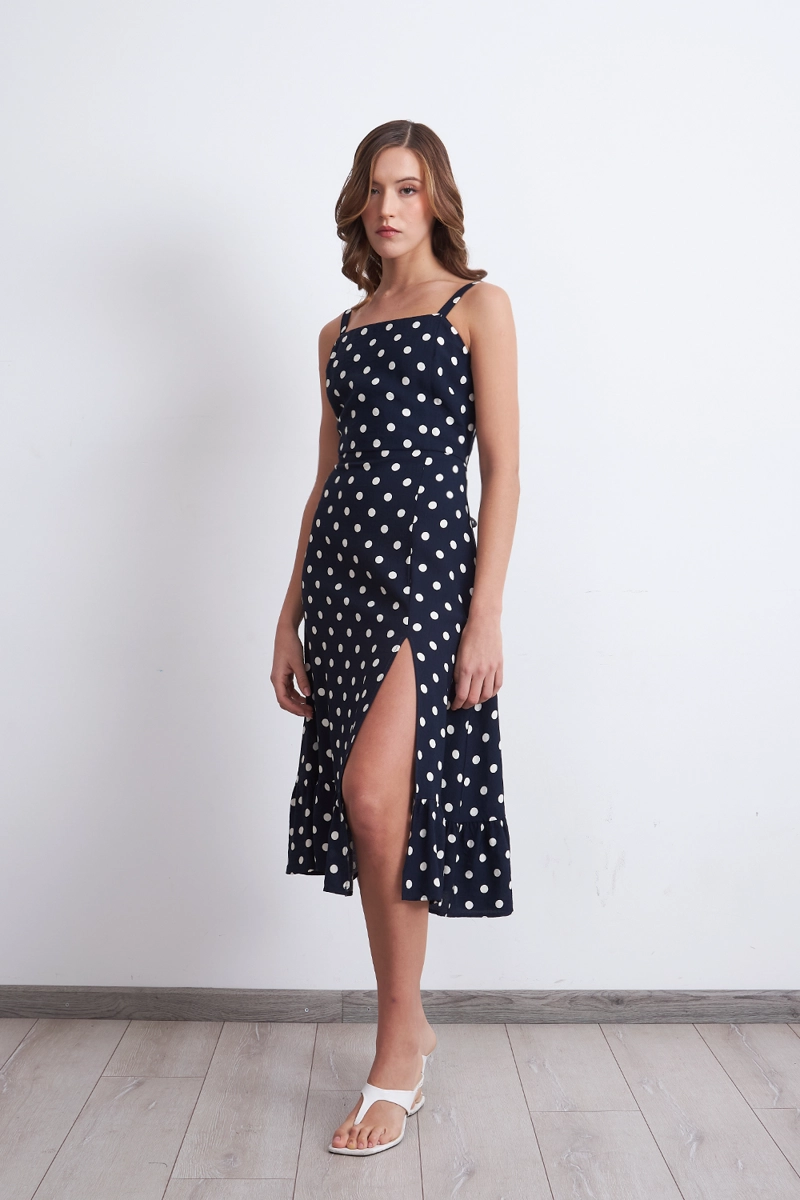 VESTIDO ESCOTE CUADRADO LUNARES AZUL MARINO MUJER NICOPOLY - 2