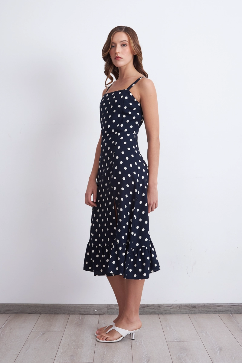 VESTIDO ESCOTE CUADRADO LUNARES AZUL MARINO MUJER NICOPOLY - 3