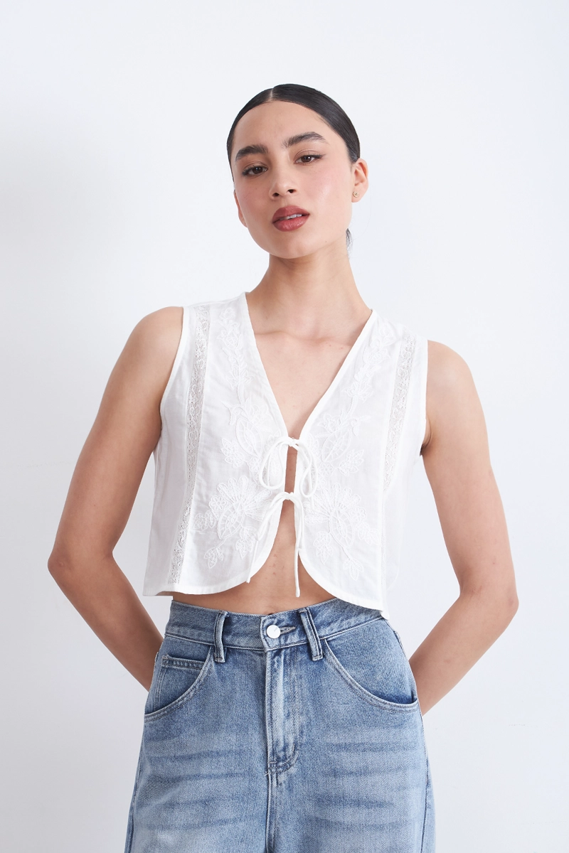 BLUSA BORDADO LAZOS BLANCO MUJER NICOPOLY - 1