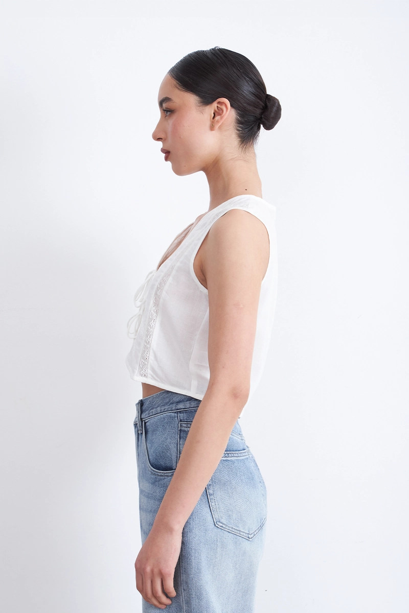 BLUSA BORDADO LAZOS BLANCO MUJER NICOPOLY - 3