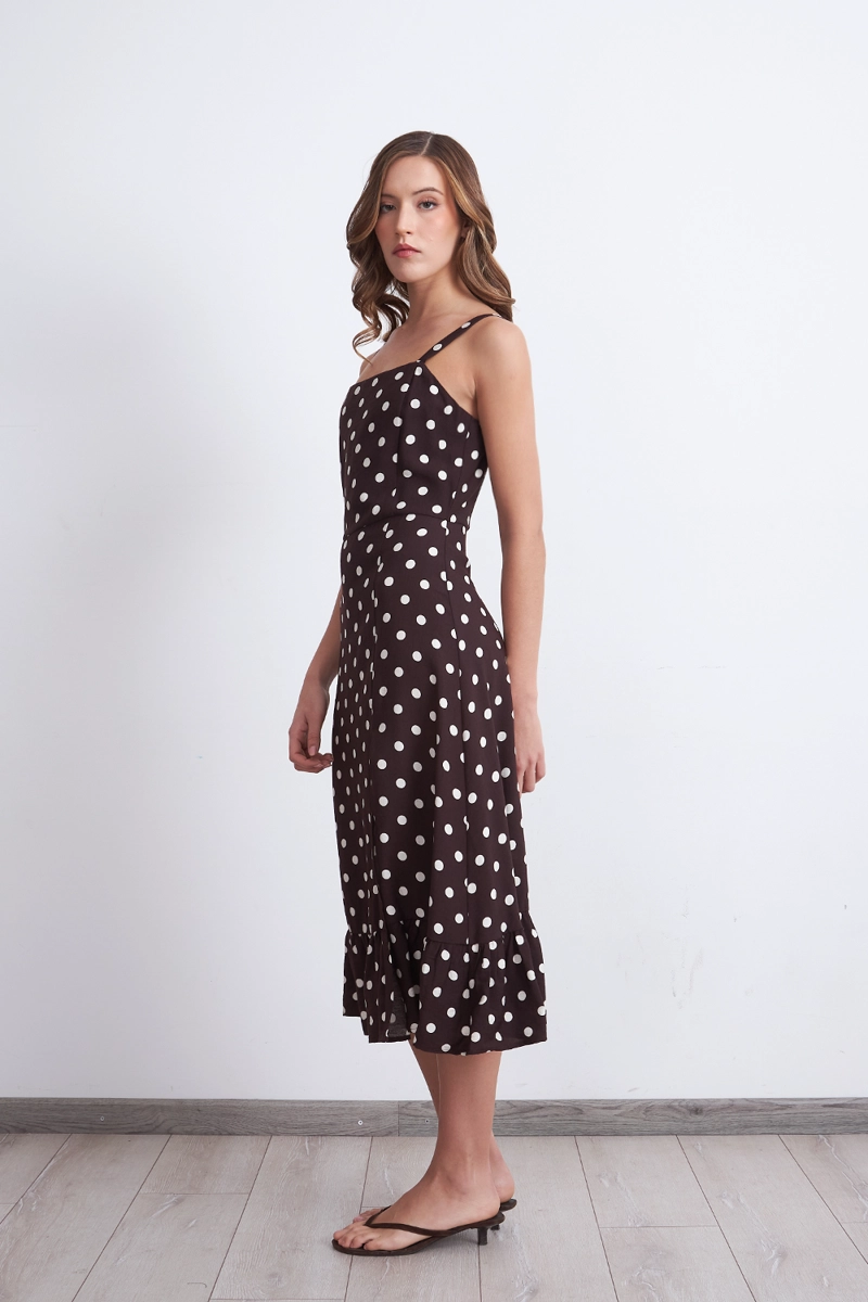 VESTIDO ESCOTE CUADRADO LUNARES CAFE MUJER NICOPOLY - 3