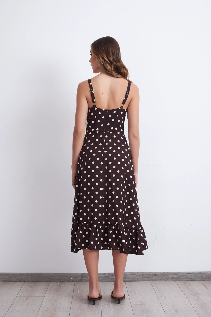 VESTIDO ESCOTE CUADRADO LUNARES CAFE MUJER NICOPOLY - 4