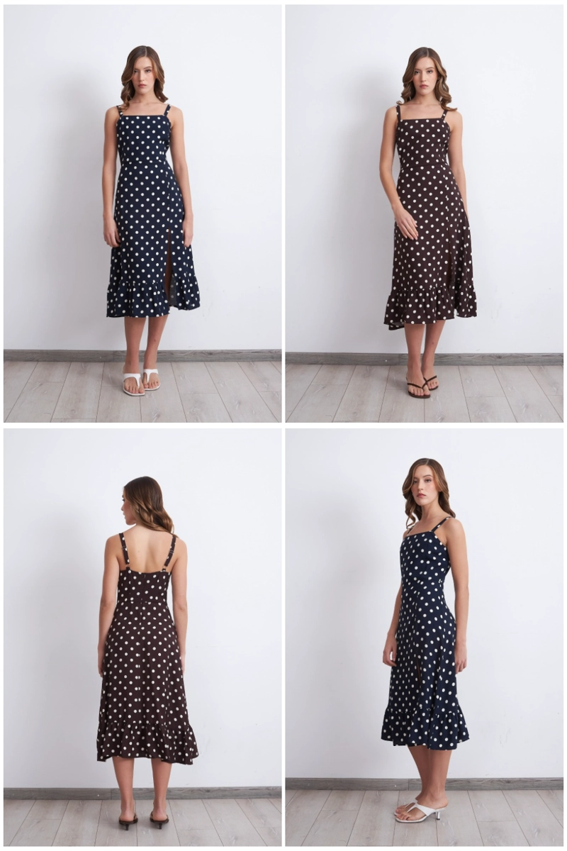 VESTIDO ESCOTE CUADRADO LUNARES CAFE MUJER NICOPOLY - 5