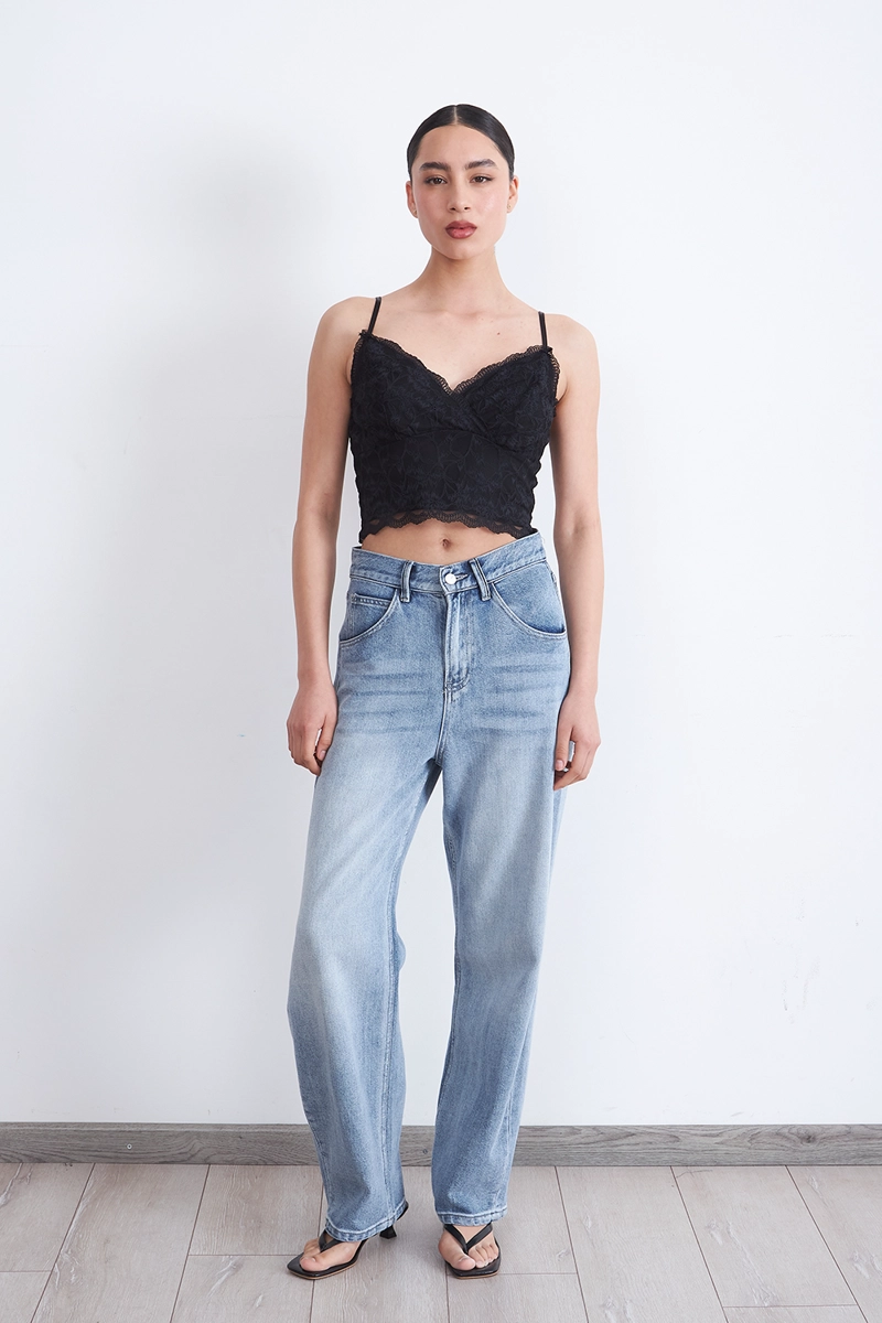 TOP ENCAJE FLORAL NEGRO MUJER NICOPOLY - 2