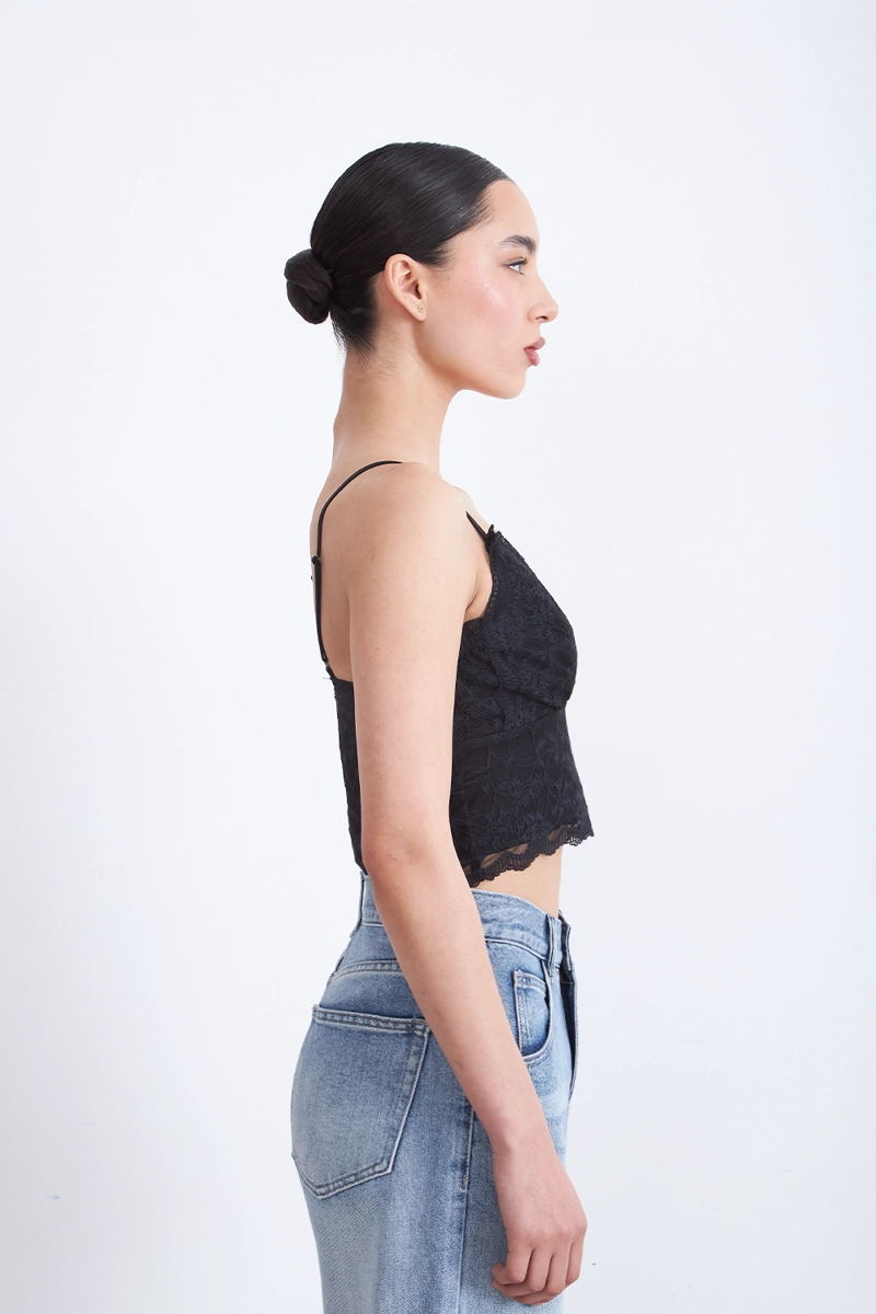 TOP ENCAJE FLORAL NEGRO MUJER NICOPOLY - 3