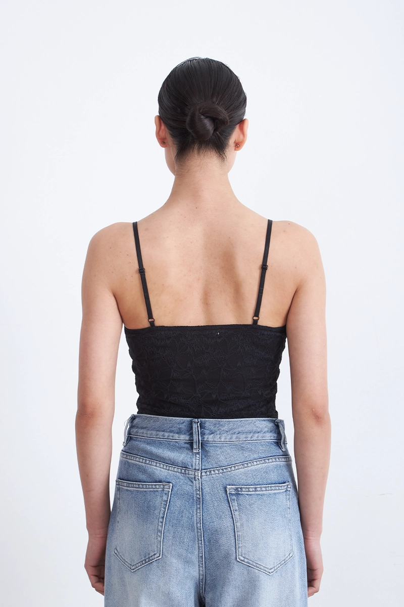 TOP ENCAJE FLORAL NEGRO MUJER NICOPOLY - 4