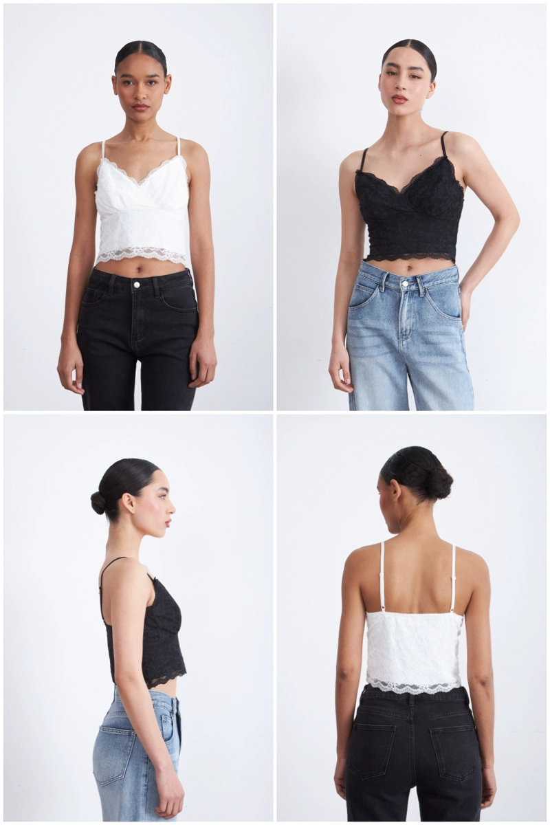 TOP ENCAJE FLORAL NEGRO MUJER NICOPOLY - 5