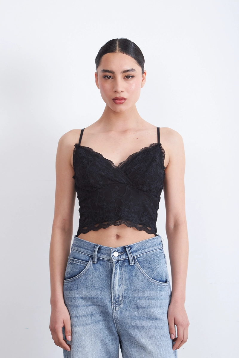 TOP ENCAJE FLORAL NEGRO MUJER NICOPOLY - 6