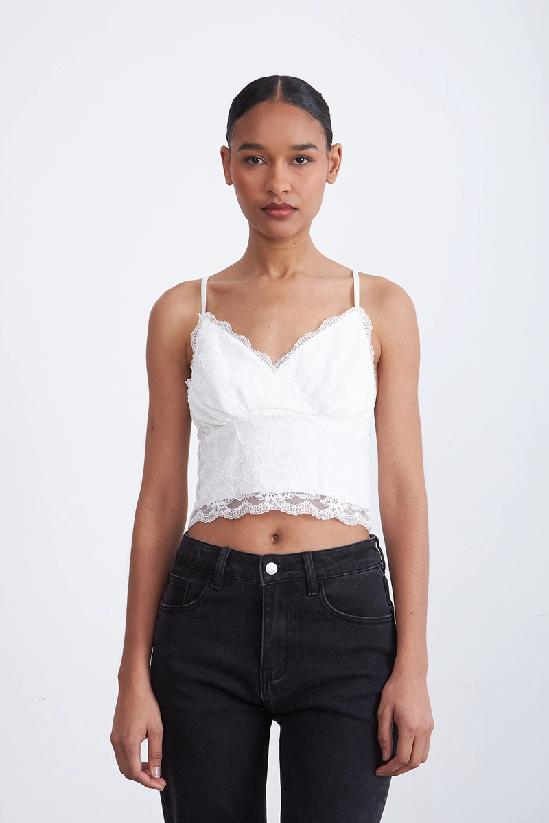 TOP ENCAJE FLORAL BLANCO MUJER NICOPOLY - 1