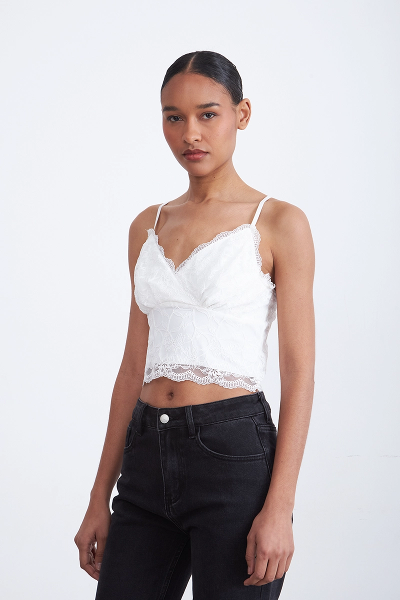 TOP ENCAJE FLORAL BLANCO MUJER NICOPOLY - 3