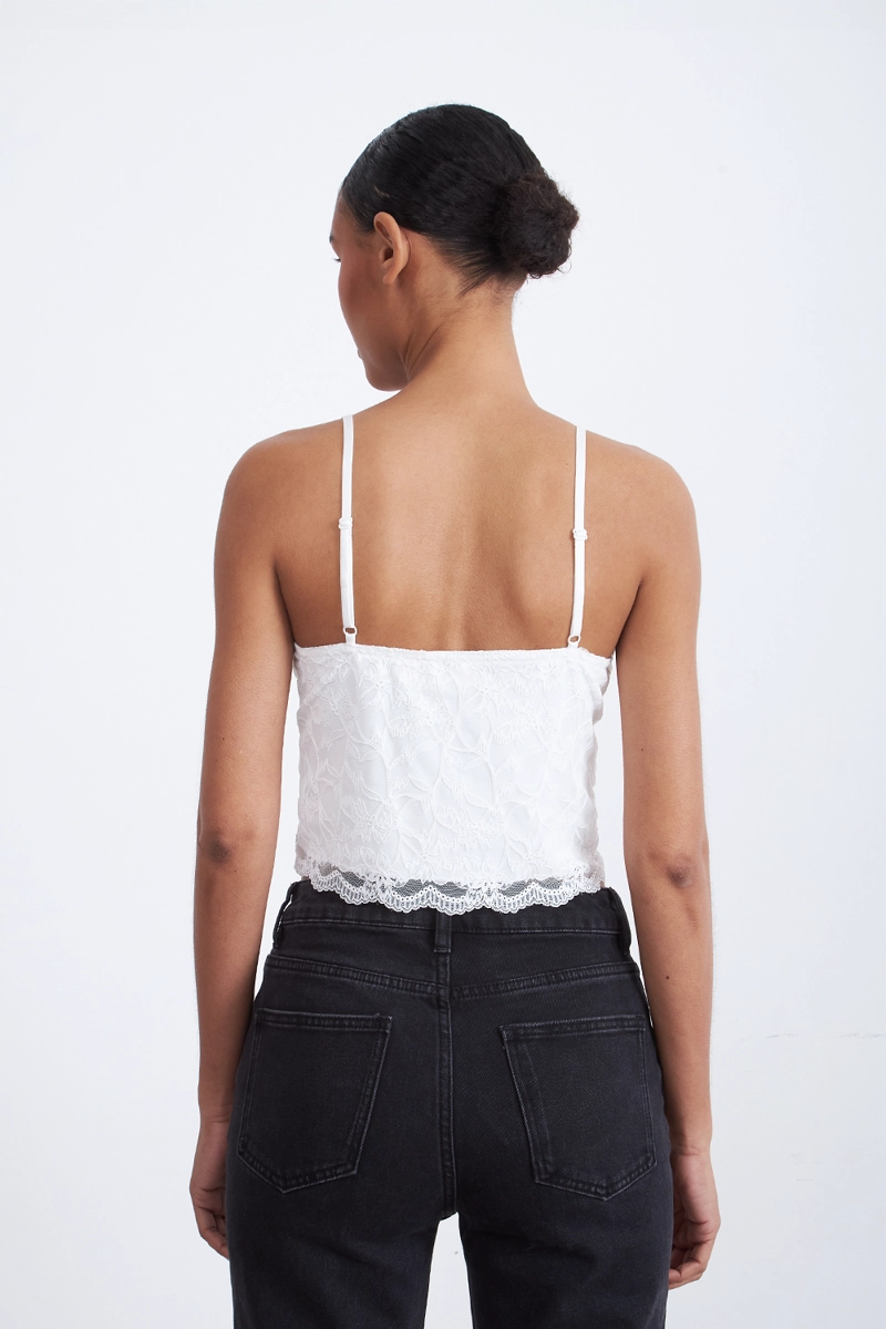 TOP ENCAJE FLORAL BLANCO MUJER NICOPOLY - 4