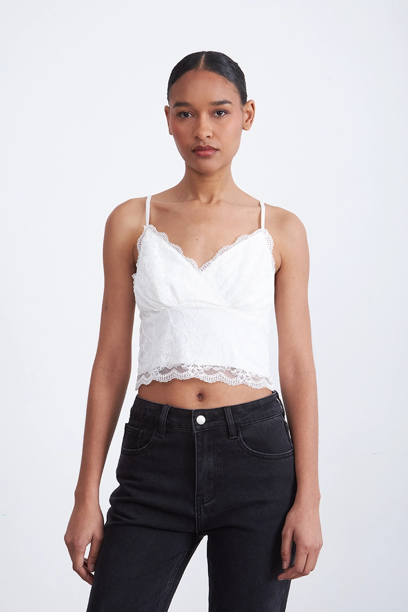 TOP ENCAJE FLORAL BLANCO MUJER NICOPOLY - 6