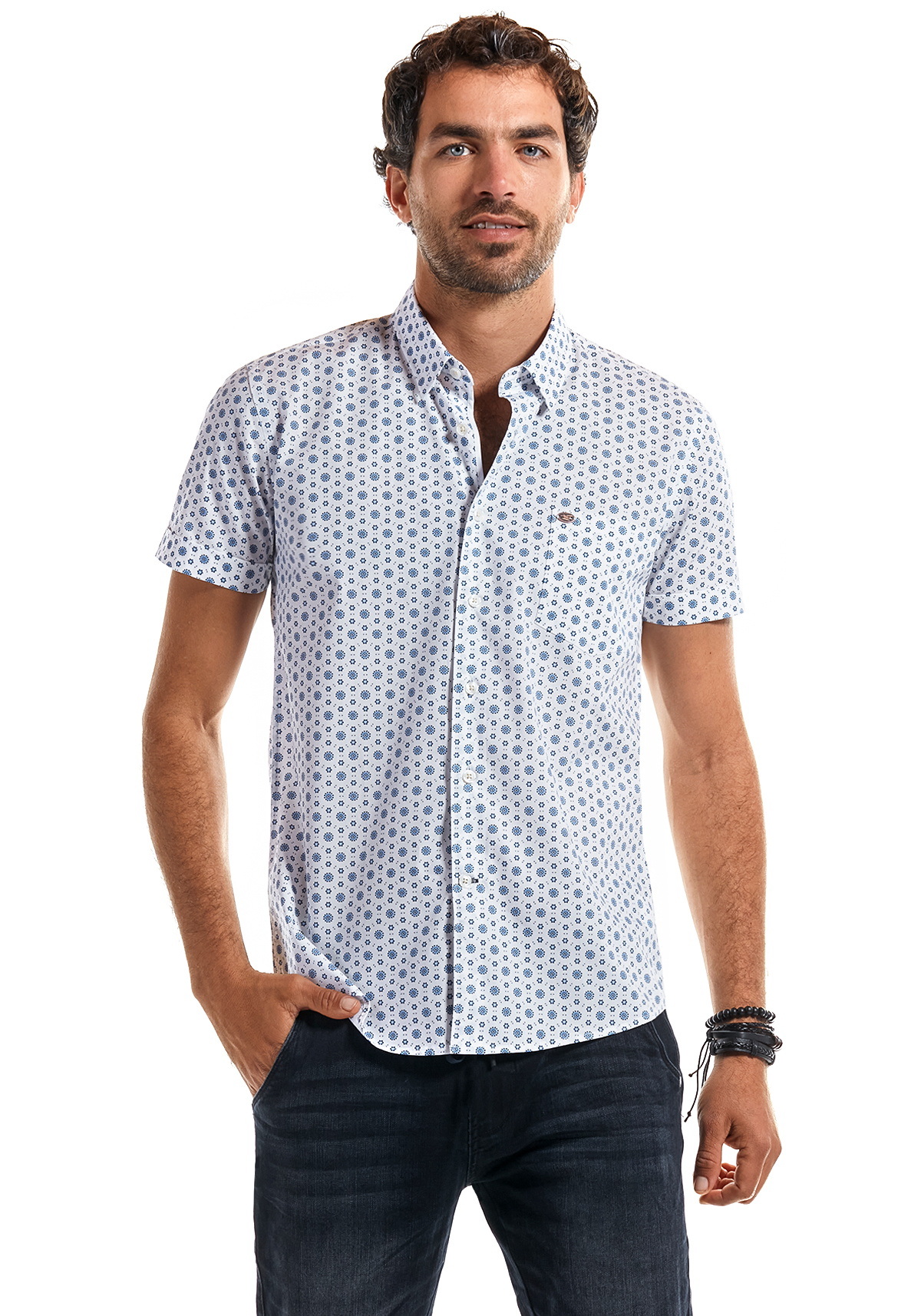 CAMISA MANGA CORTA ESTAMPADA AUSTIN WHITE - 1