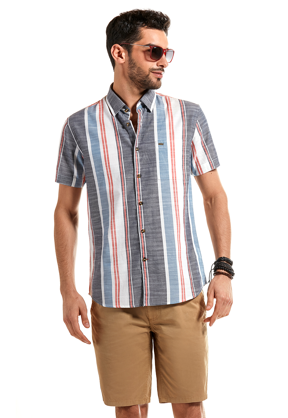 CAMISA MANGA CORTA RAYAS MICHIGAN TURQUOISE TP - 1