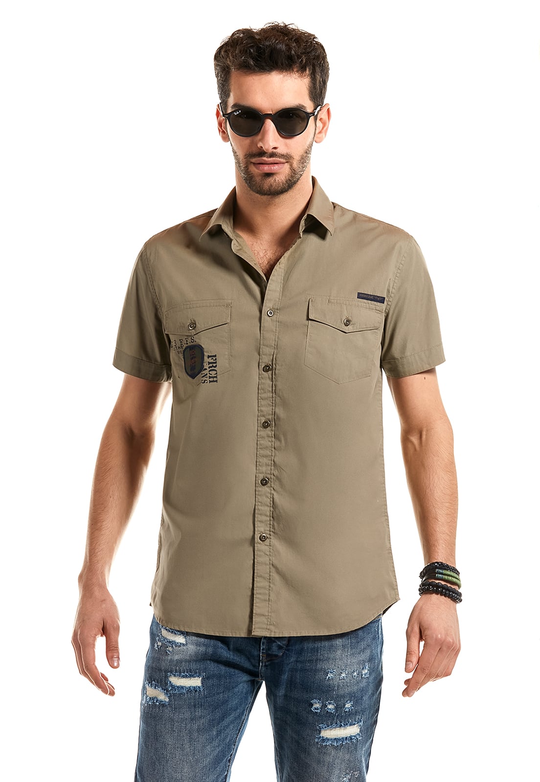 CAMISA MANGA CORTA POPLIN DOTHAN KHAKI - 1