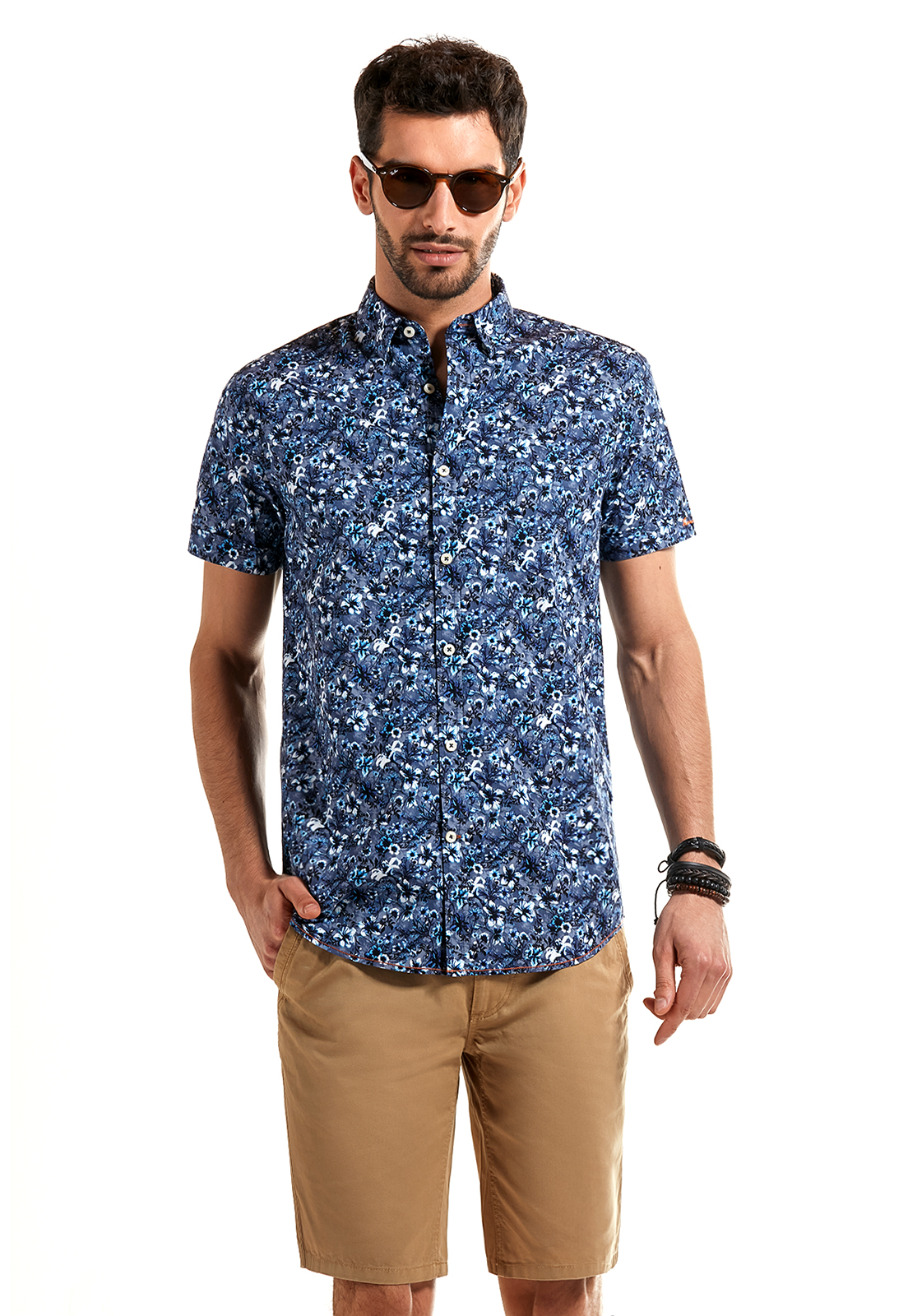 CAMISA MANGA CORTA ESTAMPADA BLUE FLORES NAVY - 1