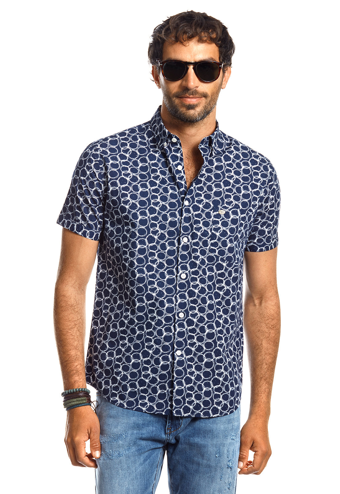 CAMISA MANGA CORTA ESTAMPADA LANCASTER BLUE - 1