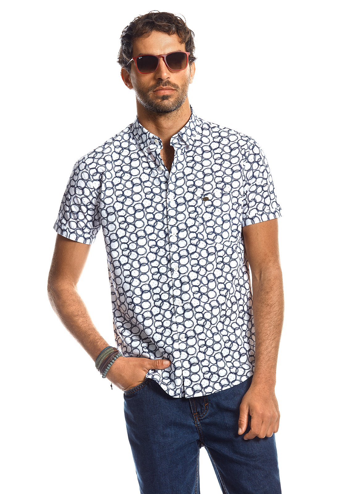 CAMISA MANGA CORTA ESTAMPADA LANCASTER OFF WHITE - 1