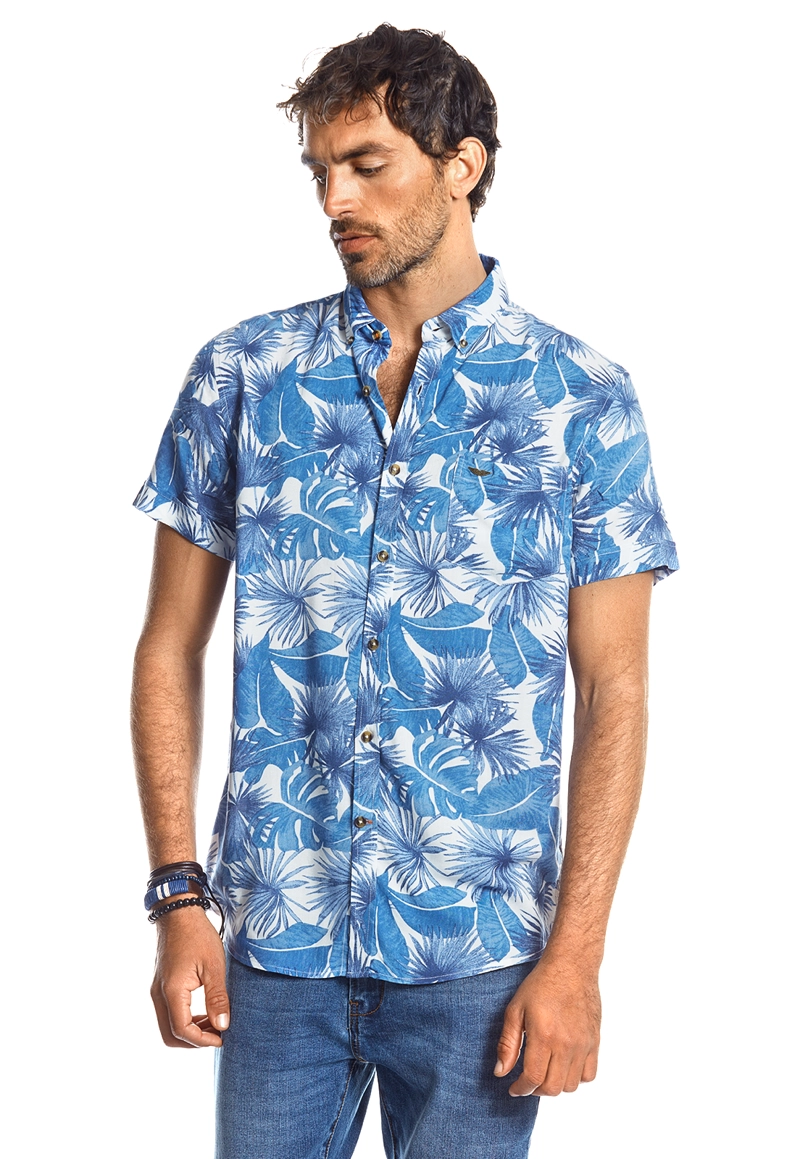 CAMISA MANGA CORTA ESTAMPADA MICHIGAN FJ NAVY - 1