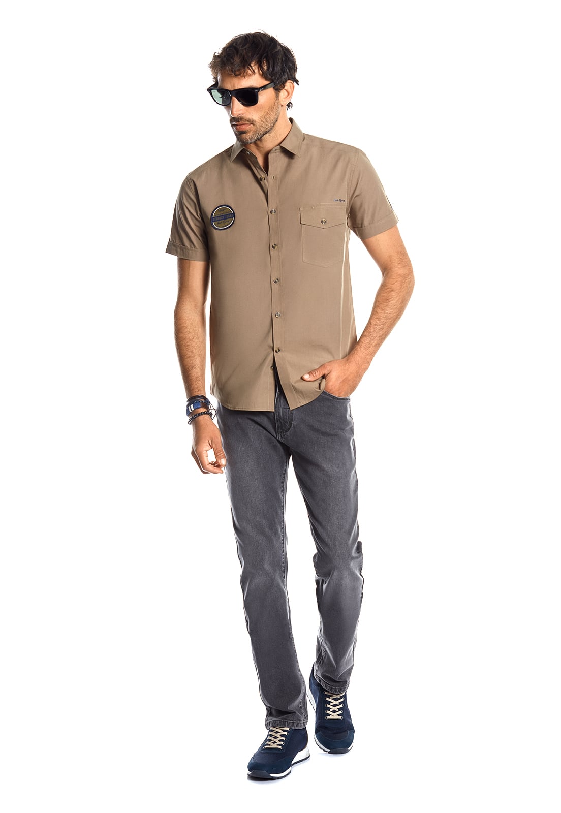 CAMISA MANGA CORTA POPLIN CON PARCHES FJ MILITARY - 2