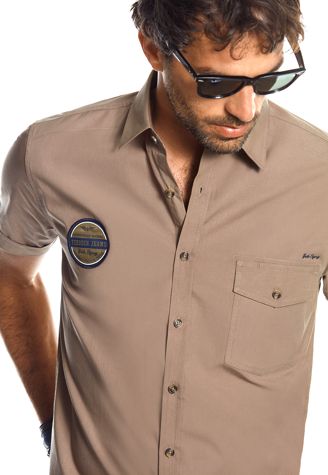 CAMISA MANGA CORTA POPLIN CON PARCHES FJ MILITARY - 4