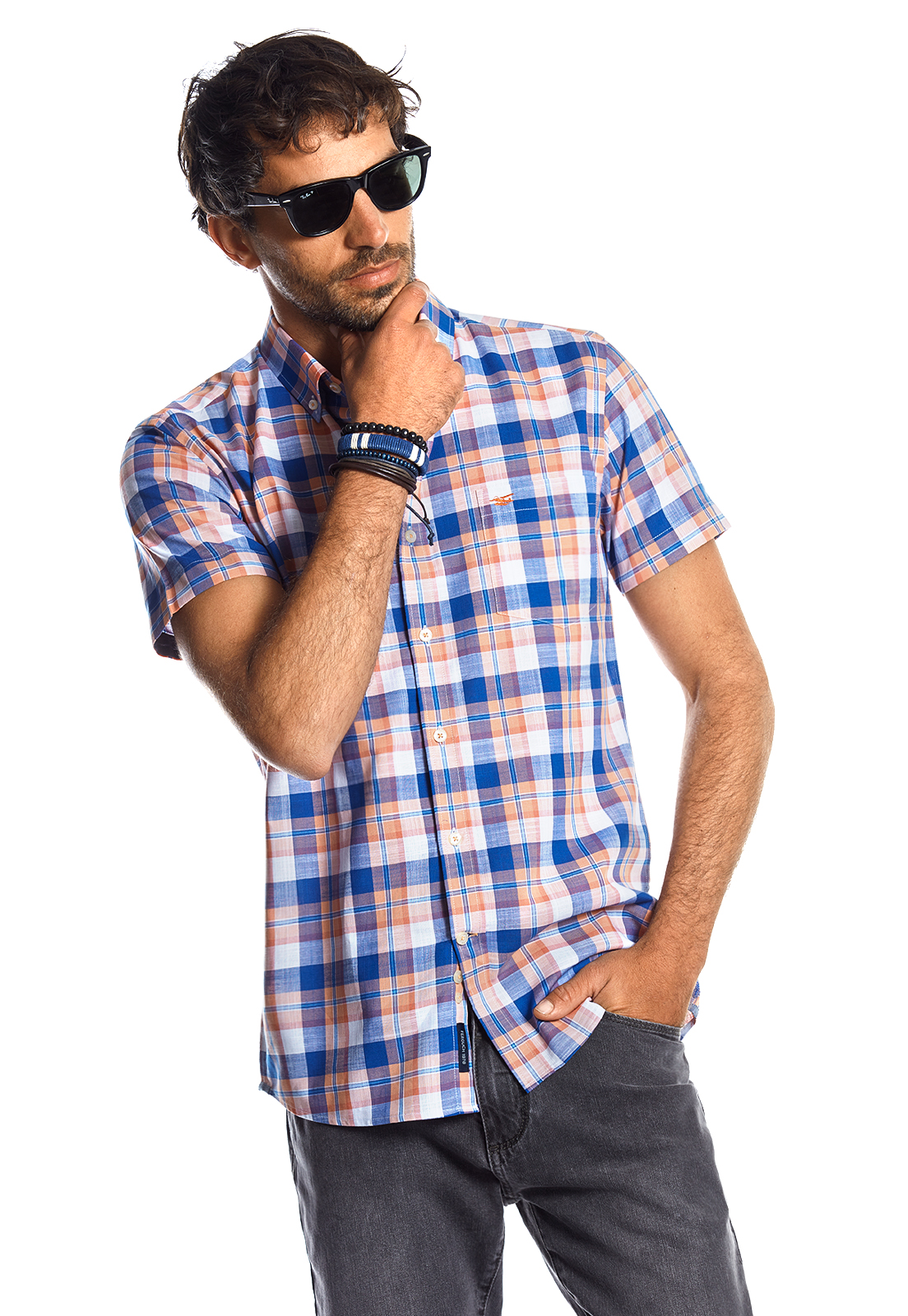 CAMISA MANGA CORTA CHECKERED MADISON CORAL - 1